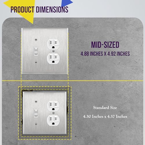 ENERLITES Combination Toggle & Duplex Metal Wall Plate, Midsize, Silver - color: Stainless Steel, size: Mid-Size