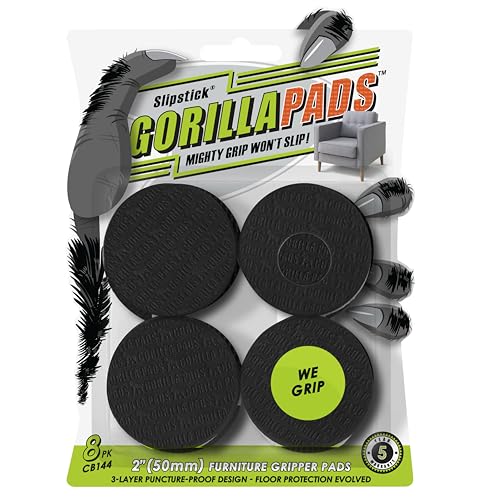Slipstick GorillaPads CB144 Non Slip Furniture Pads/Grippers (Set of 8) Furniture Feet Floor Protectors, 2 Inch Round, Black - size: 2" Round