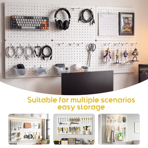 Pegboard Organizer Kit,6 Pack 14.76x10.82 in Metal Panels with 6 Bins,White - color: White, size: 14.76"x10.82"- 6 Pcs