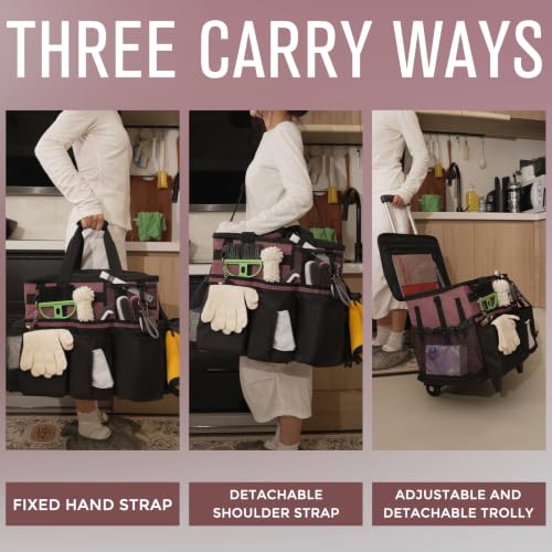 SCAVATA Rolling Cleaning Caddy Bag with Detachable Trolley & Wheels - color: LotusPink