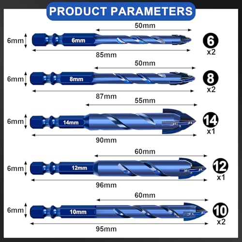 8 Pcs Masonry Drill Bit Set, 2025 Upgraded Concrete Drill Bit 6-14mm Serrated Tile Drill Bit for Wood, Glass, Metal, Plastic Hexagonal Handle Universal