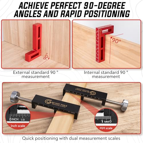 Go Fast Tools™ - Corner Clamps for Woodworking - Durable & Versatile 90 Degree Right Angle Clamps, Pack 2" x 4" Aluminum Positioning Squares with 4 C-Clamps for Cabinets, Frames, and Drawers