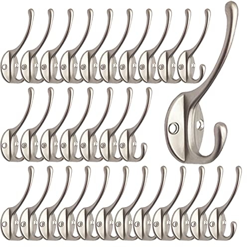 30 Pack Heavy Duty Silvery Dual Coat Hooks for Coat, Bag, Scarf, Hat - color: 30 Pcs Silvery