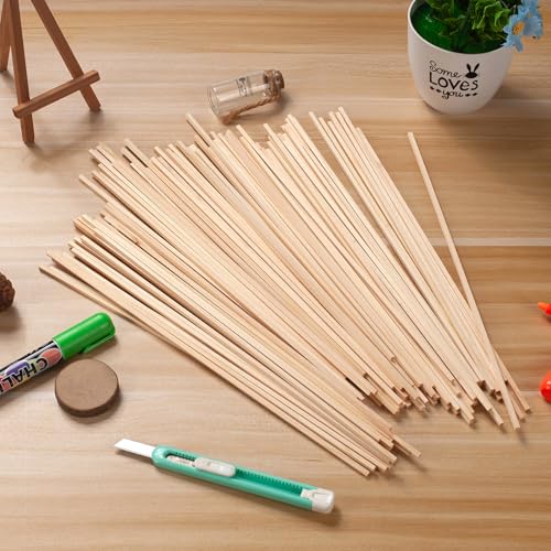 1/8" x 12" Square Wooden Dowel Rods Wood Square Dowels for Crafting, 100PCS Small Unfinished Wood Craft Sticks Hardwood Sticks Wooden Strips for Arts and DIYers, Miniature Buildings, Woodworking - size: 1/8"×12"-100PCS