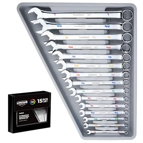 toolant Max Grip 15pcs Professional SAE Combination Wrench Set with Long Pattern Offset Heads Anti-Slip Teeth & Color-Coded Markings for Machinist, Auto, maintenance, DIYer - size: SAE(1/4-1")