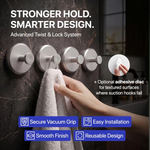 HOME SO Suction Cup Hooks for Shower & Bathroom Towel 4-Pack Brushed Nickel - color: Brushed Nickel, size: 4 Pack