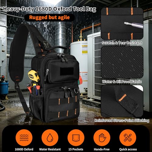 Rexmore Tactical Electrician & HVAC Tool Chest Bag, 3-Point Harness Black - color: Black