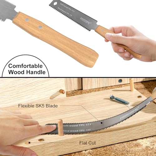 Frocopo Hand Saw Woodworking Tools, 6-Inch Pull Saw, Flexible Double-Edge Blade 17/11 TPI, Japanese Flush Cut for DIY Craft, Non-Slip Wood Handle, Sharp & Lightweight for Woodworking and Garden Trim