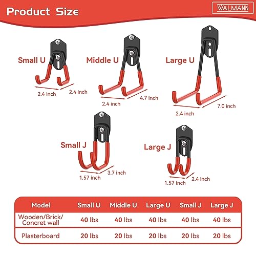 WALMANN Garage Storage Hooks, Wall Mount Utility Hooks for Tools - style: Orange-red Hook