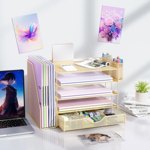 gianotter 5-Tier Desk Organizer with Drawers and File Holders - color: Gold, size: 5T