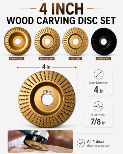 4PCS Angle Grinder Polishing Pad, Wood Carving Disc Set
