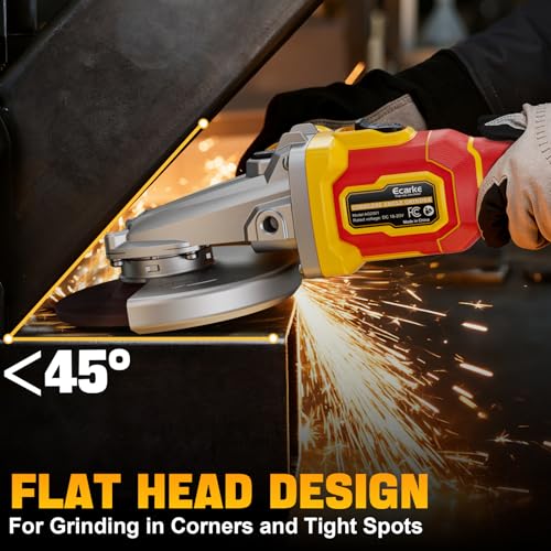 Ecarke Flat Head Grinder Compatible with DeWalt 20V Battery, 4-1/2" to 5",11000RPM, Anti-Vibration & Multiple Safety System,Tool-Free Guard,Angle Grinder for Tight Spaces Grinding (Tool Only) - color: Yellow