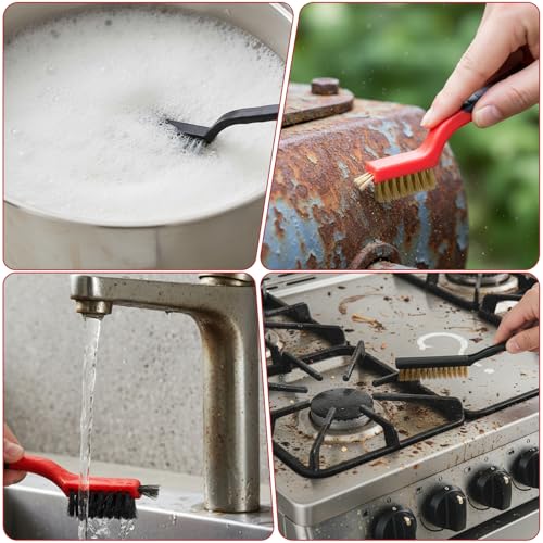 30 Pcs Wire Brush Set for Cleaning - Nylon, Stainless Steel & Brass Bristles with Curved Handles for Rust, Paint, Grout & Dirt Removal