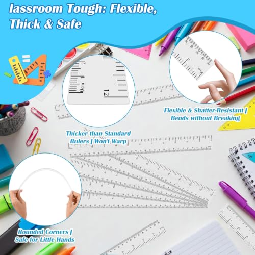 36 Pack 12" Clear White Plastic Rulers, Back to School Measuring Supplies - color: White