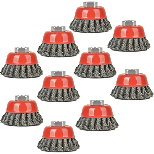 AAIN10Pack Wire Cup Brush, 3in Wire Wheel Brush for 4-1/2" Angle Grinder - size: 10 pack, style: 3 Inch Knotted Cup Brush
