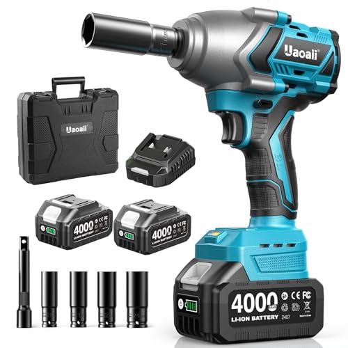 1000Nm(738ft-lbs) Cordless Impact Wrench High Torque, 1/2 Power Battery Impact Gun w/ 2x 4.0Ah Battery, Fast Charger, 5 Sockets, Storage Tool Box & Variable Speeds for Car Tire Truck RV Mower