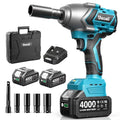 1000Nm(738ft-lbs) Cordless Impact Wrench High Torque, 1/2 Power Battery Impact Gun w/ 2x 4.0Ah Battery, Fast Charger, 5 Sockets, Storage Tool Box & Variable Speeds for Car Tire Truck RV Mower