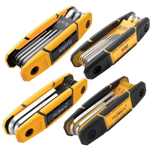 MULWARK 4 Pack Folding Allen Wrenches Sets | 17-Piece Complete Metric & Standard SAE Hex Key Set with Portable Holders for Basic Home Repair, Furniture Assembly, and DIY Projects - style: 34 pcs Metric SAE