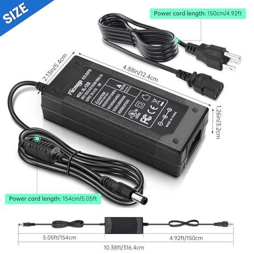 Facmogu 3 Prong 12V 5A 60W AC to DC Power Supply Adapter Converter - size: 12V 5A (3 Prong Plug)