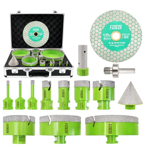 Tile Hole Saw Kit Diamond - (6/6/8/20/25/35/50/75/100/125mm Drill Bits+Finger Bit+Chamfer Bit+Adapter+Tile Blade) Diamond Hole Saw Kit for Porcelain Ceramic,5/8"-11 Thread - size: Kit3