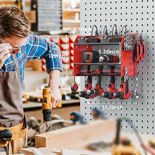 CCCEI Wall Mount Modular Tool Charging Organizer, Red, 1 Pack, 3 Tier. - color: Red