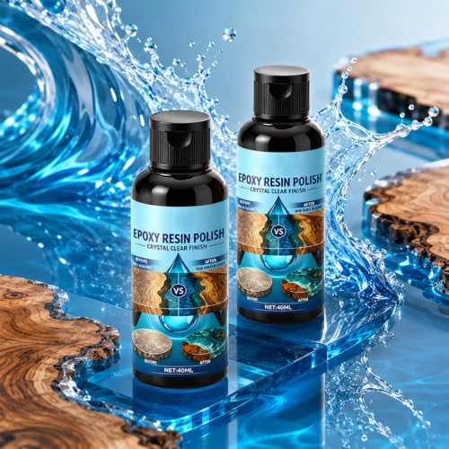 2Pcs Resin Polishing Kit, Epoxy Resin Polish, High Gloss Finish Kit, Suitable for Repairing Scratches on Furniture, Home DIY Projects, and Jewelry, Polishing Sponge Included, 40ml Per Bottle