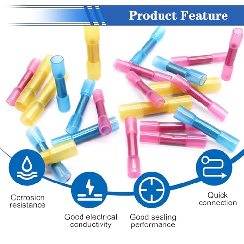 smseace 1500PCS Heat Shrink Butt Connectors Kit 22-16/16-14/12-10AWG Waterproof Electrical Butt Wire Crimp Connectors for Automotive Boat Stereo Industrial Equipment - size: 1500Pcs