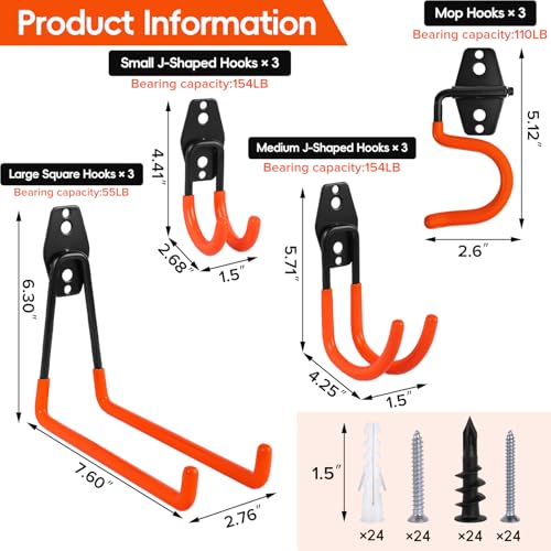 Garage Storage Hooks, Wall Mount Hooks 12 Pack Orange