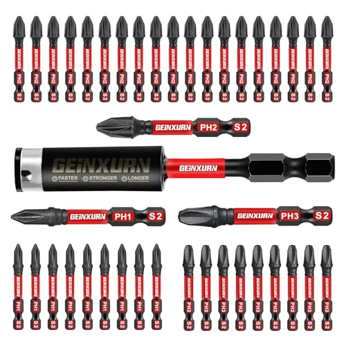 GEINXURN Anti-Slip Hex Impact Tough Magnetic Screwdriver Bits Set 2 in. PH1/PH2/PH3 Insert Driver Bits,40Pack 1/4 Inch Hex Shank Phillips Cross Screwdriver Bits Set with 1Pcs Impact Bit Holder - size: 41pcs-2“