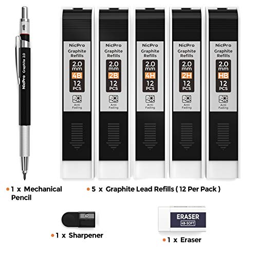 Nicpro 2mm Metal Mechanical Pencil Set with Case, 1PCS - size: 1 Count (Pack of 1)