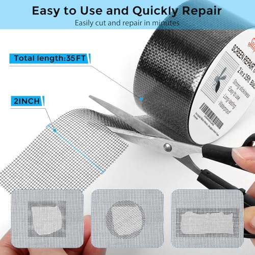 Secopad 2" x 420" (35FT) Screen Repair Tape, Screen Repair Kit, Black - color: Black, size: 2IN x 35FT