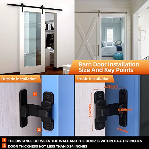 Door Lock Latch, 90 Degree Flip Barn Door Lock, Secure Portable Hook Lock Latch for Door, Garden, Bathroom, Garage, Window, Outdoor, Garage, Barn (Black)