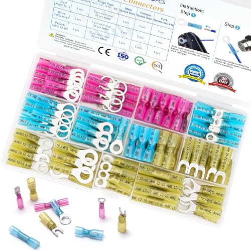 TICONN 120 Pcs Heat Shrink Wire Connectors, Marine Crimp Ring Terminal Kit - style: 120PCS Combo