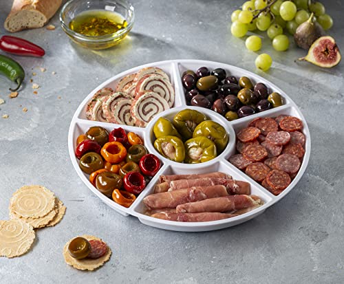 Plasticpro 6 Sectional Round Plastic Serving Tray/Platter (2, White) - color: White