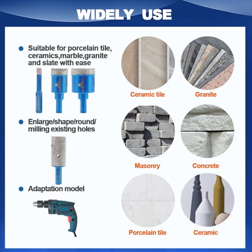 Tile Hole Saw Kit Diamond- BRSCHNITT 11pcs Diamond Core Drill Bit for Porcelain Tile Ceramic Marble Granite Drilling Triangle Shank - size: 6/8/10/25/28/32/35/45/50/65D+20F
