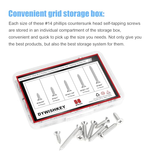 DYWISHKEY 56-Piece Wood Screws Assortment Kit - 14 Sizes, Assorted Wood Screws - size: #14