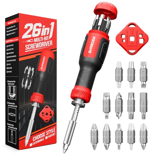SHARDEN Multi ScrewDriver Set 26 in 1 All in One Adjustable Screw Driver - color: Red, size: Extendable-NonRatchet