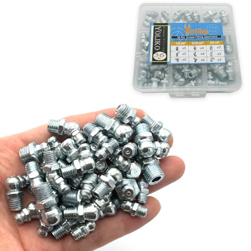 1/4"-3/8" 36Pcs 3 Sizes Grease Fitting Assortment Straight 45 90 Degree Grease Zerk Fittings, Galvanized Steel Grease Fittings and Grease Gun Tips for Industrial/Agricultural Machinery Yoliko - size: 3Size-36Pcs