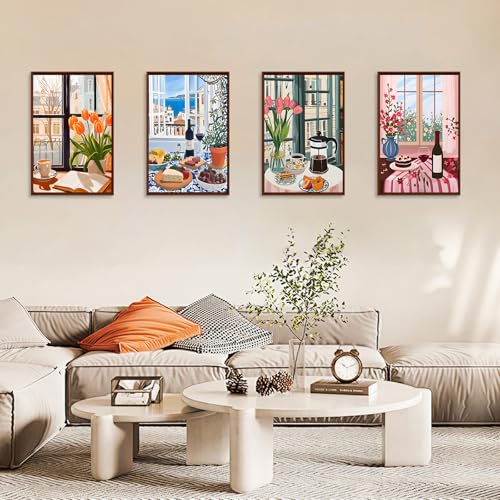 4 Pack Paint by Numbers Kit for Adults with Frame, Window Scenery & Flower - color: OP4FUS2510-02