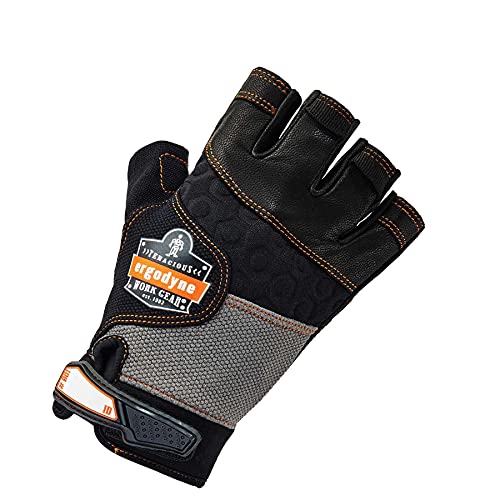 ProFlex 901 Impact Protection Work Gloves, Padded Leather Palm, Half-Finger, Small