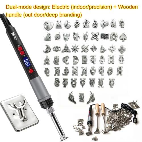 ZAGEVIVIN Upgraded Electric Branding Iron with Temperature Display – 26 Letters & 2 Antlers Kit for Wood, Leather, Food (Cake/Steak) – Safe & Easy DIY, BBQ, Crafting Gift (3/5" 55Pcs)
