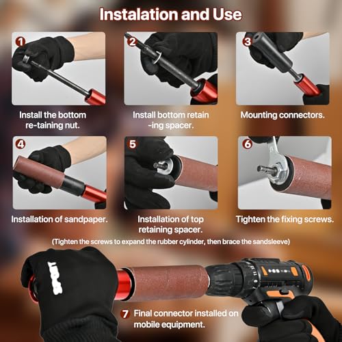 Hand-Held Rubber Sanding Drum for Drill - 4-1/2" x 1-1/2" and 4-1/2" x 1", Spindle Sander Adapter for Power Drill, Drum Sanding Sleeves for Wood and Metal