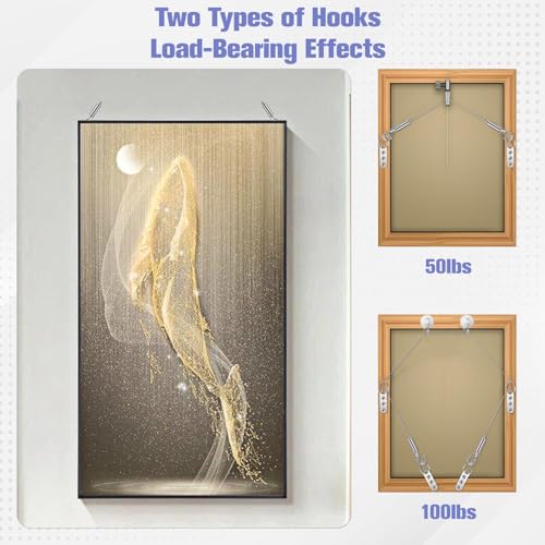 Picture Hanging Wire Kit Heavy Duty - 72PCS Adjustable Picture Wire with 8 Hanging Cables, 16 D Rings & 48 Screws for Mirrors, Frames, Artwork, Light Fixtures