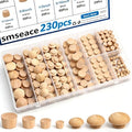 smseace 230Pcs 7-Sizes Wood Plugs 3/16" 5/16"，3/8"，1/2" Wooden Hole Plugs for Holes in Furniture/Table and Chair Legs/Cabinet Reserved Holes/Outdoor Equipment Wood Plugs Assortment Kit - style: Button+Round Wood Plugs