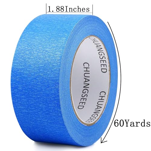 CHUANGSEED 3-Pack Blue Painters Tape 1.88 Inches x 60 Yards Blue Masking Tape Bulk - Sharp Edge Line Technology, Produces Sharp Lines Residue-Free and Artisan Grade Wall Trim Tape - color: Blue