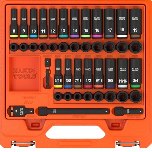 Klein Tools 65148HD KNECT Deep-Well and Shallow Impact Socket Set, 3/8-Inch Drive, SAE and Metric, 44-Piece Tool Set, Impact Driver, Swivel Adapter, Wrench Extensions, Removable Socket Organizer - style: 44-Piece Metric & SAE Set