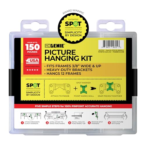 155-Piece Steel Picture Hanging Kit in Tackle Box, Hangs 12 Wooden Frames Up to 150 lbs, No Measuring Needed, Heavy-Duty Wall Hangers with Drywall Anchors, Hardware, and Level - size: 12 Frames Up to 150 lbs