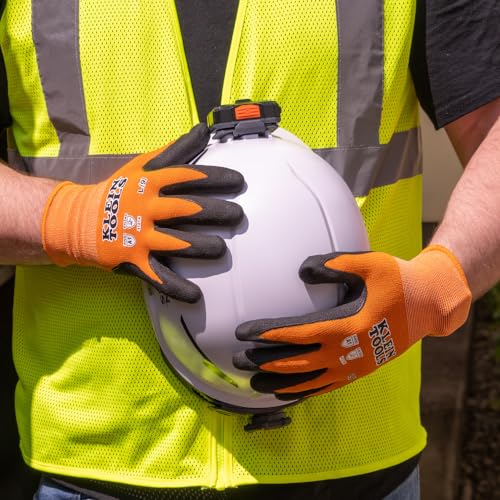 KLEIN TOOLS 60582 Work Gloves, Knit Dipped Cut Resistant ANSI A1 Nitrile Coated Gloves, Nylon-Spandex, Touchscreen Capable, X-Large, 2-Pair - size: X-Large, style: 2-pair Pack