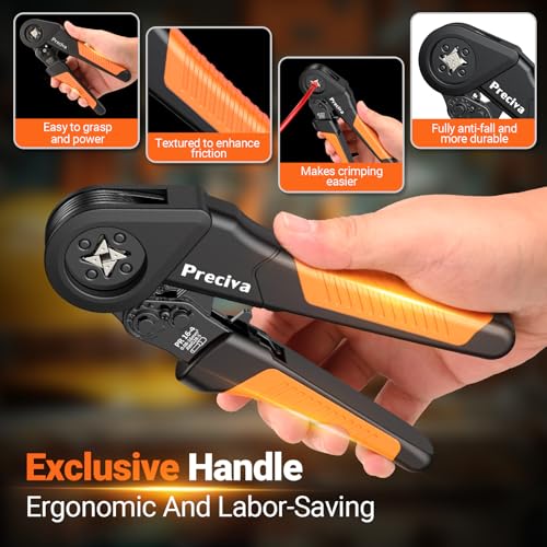 Preciva Ferrule Crimping Tool Kit - AWG 28-5 (0.08-16mm²) Self-Adjustable Ratchet Ferrule Terminals Crimping Tool, Quadrilateral Ferrule Crimper with 1500Pcs Ferrules Connectors