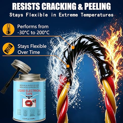 5.29 oz Liquid Electrical Tape – Quick-Drying Insulating Glue, Waterproof & High Temp Resistant, Liquid Wire Insulation Rubber with Brush Cap for Wires, Cables, Outdoor Equipment (Black) - color: Black